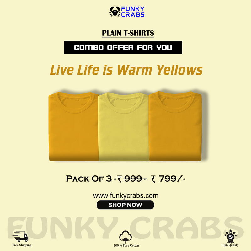 Sunshine Yellow T-shirts Combo (Pack Of 3)